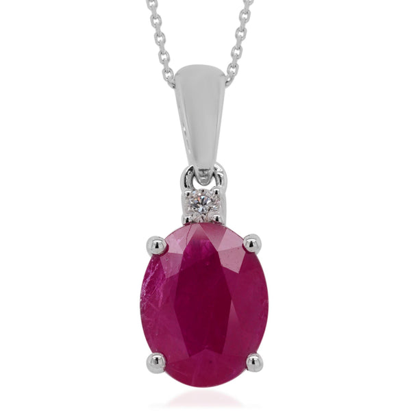 1.93ct Ruby pendant with 0.03tct diamonds set in 14K white gold