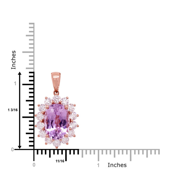 7.35ct Kunzite pendant with 1.86ct diamonds set in 14K rose gold