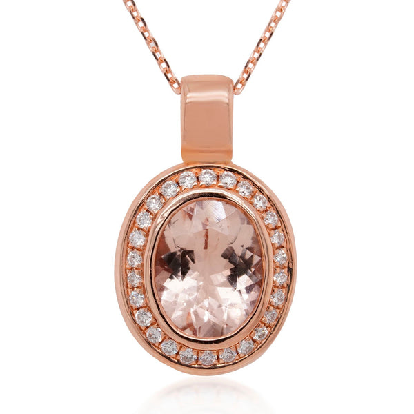 1.48ct Morganite Pendant With 0.15tct Diamonds Set In 14kt Rose Gold
