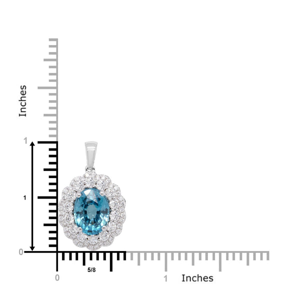 4.49ct Blue Zircon Pendant With 0.90tct Diamonds Set In 14kt White Gold