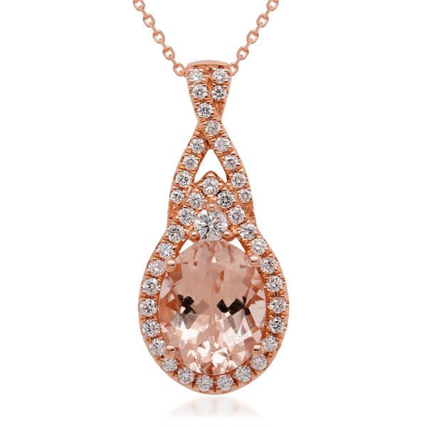 2.39ct Morganite Pendant With 0.38tct Diamonds Set In 14kt Rose Gold