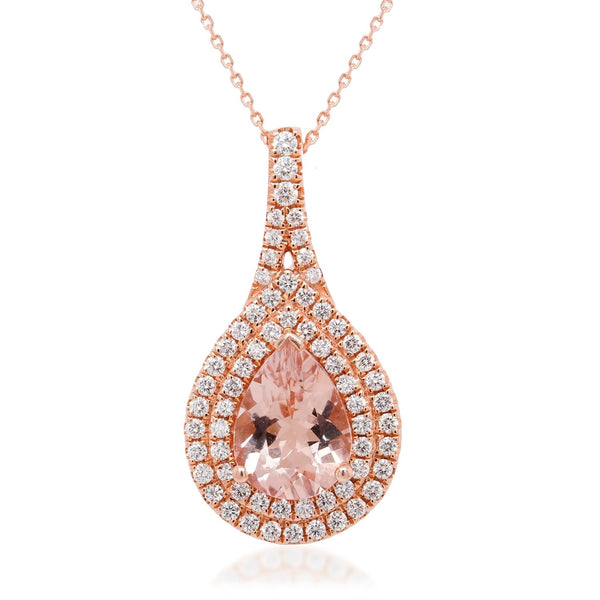 2.23ct Morganite Pendant With 0.60tct Diamonds Set In 14kt Rose Gold