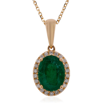 2.56ct Emerald pendant with 0.16tct diamonds set in 14K yellow gold