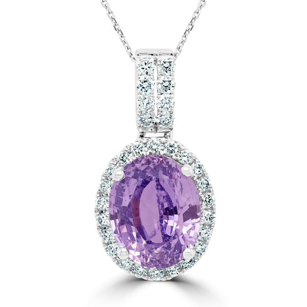 3.73ct Sapphire Pendant With 0.29tct Diamonds Set In 14K White Gold