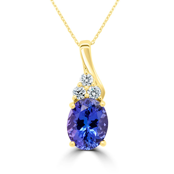 3.08Ct Tanzanite Pendant With 0.18Tct Diamonds Set In 14K Yellow Gold