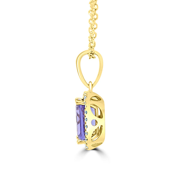 2.30Ct Tanzanite Pendant With 0.18Tct Diamonds Set In 14K Yellow Gold