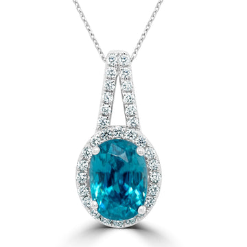 4.67Ct Blue Zircon Pendant With 0.26Tct Diamonds Set In 14K White Gold