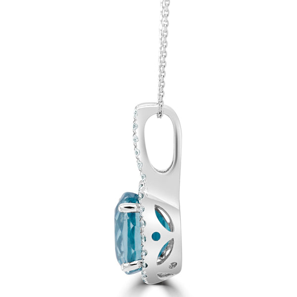 4.67Ct Blue Zircon Pendant With 0.26Tct Diamonds Set In 14K White Gold