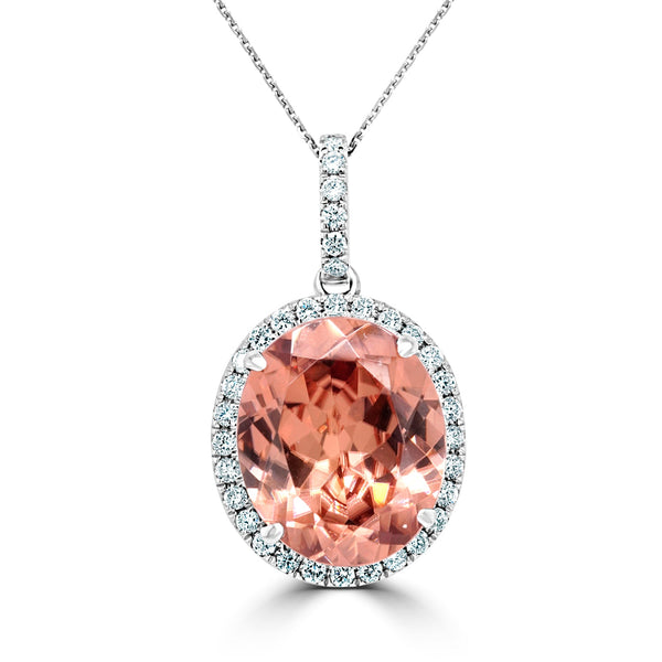 7.70Ct Pink Zircon Pendant With 0.31Tct Diamonds Set In 14K White Gold