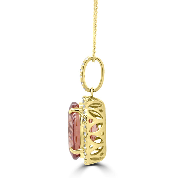 8.70Ct Pink Zircon Pendant With 0.32Tct Diamonds Set In 14K Yellow Gold