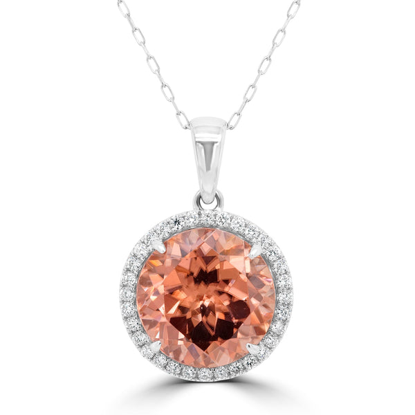 9.18Ct Pink Zircon Pendant With 0.29Tct Diamonds Set In 14K White Gold