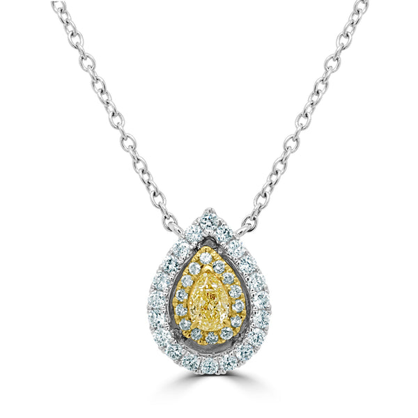 0.20Tct Yellow Diamond Pendant With 0.28Tct Accent Diamonds Set In 18K Two Tone Gold