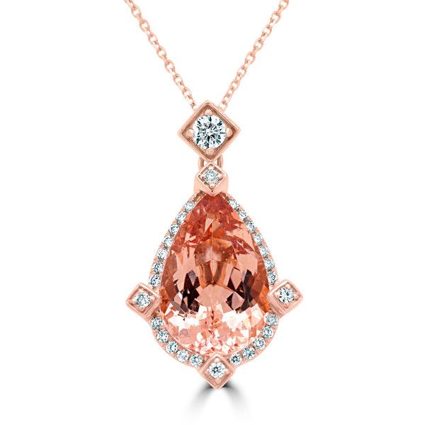 7.70Ct Morganite Pendant With 0.45Tct Diamonds Set In 14K Rose Gold