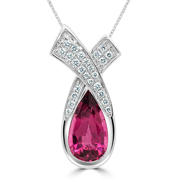 2.44Ct Rubelite Pendant With 0.23Tct Diamonds Set In 14K White Gold