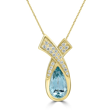 2.73ct Aquamarine Pendant with 0.24ct Diamonds set in 14K Yellow Gold