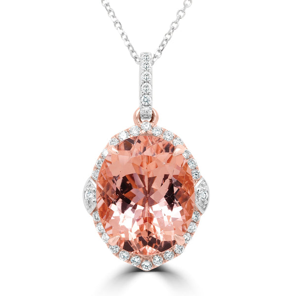 9.84Ct Morganite Pendant With 0.32Tct Diamonds Set In 14K Two Tone Gold