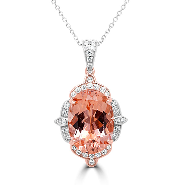 7.60Ct Morganite Pendant With 0.37Tct Diamonds Set In 14K Two Tone Gold