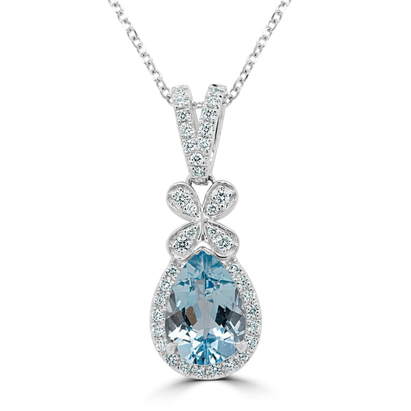 1.52Ct Aquamarine Pendant With 0.24Tct Diamonds Set In 14K White Gold