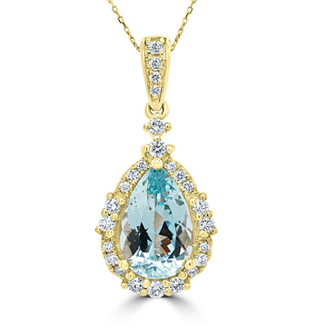 2.51ct Aquamarine Pendant with 0.35ct Diamonds set in 14K Yellow Gold