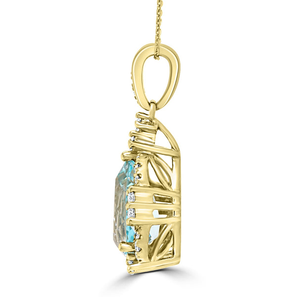 2.51ct Aquamarine Pendant with 0.35ct Diamonds set in 14K Yellow Gold