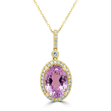 8.61Ct Kunzite Pendant With 0.83Tct Diamonds Set In 14K Yellow Gold