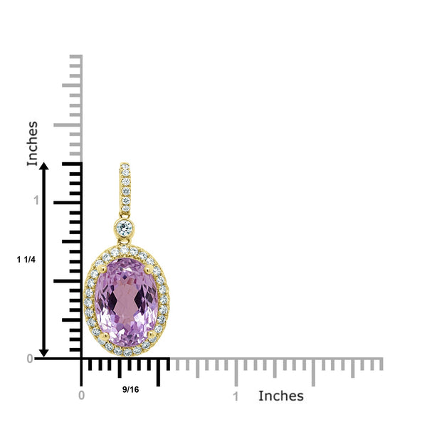 8.61Ct Kunzite Pendant With 0.83Tct Diamonds Set In 14K Yellow Gold
