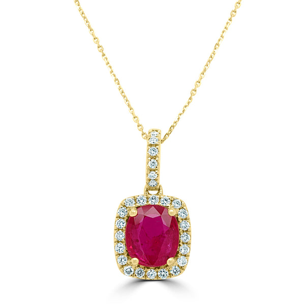1.30Ct Ruby Pendant With 0.17Tct Diamonds Set In 14K Yellow Gold