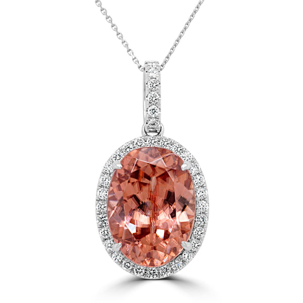 9.66Ct Pink Zircon Pendant With 0.30Tct Diamonds Set In 14K White Gold