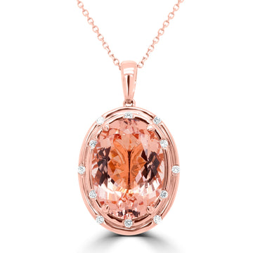 10.29Ct Morganite Pendant With 0.16Tct Diamonds Set In 14K Rose Gold