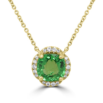 2.22Ct Tsavorite Necklace With 0.11Tct Diamonds Set In 14K Yellow Gold