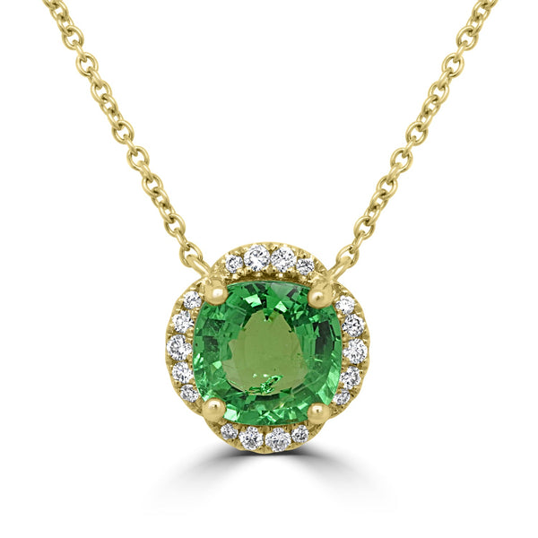 2.22Ct Tsavorite Necklace With 0.11Tct Diamonds Set In 14K Yellow Gold