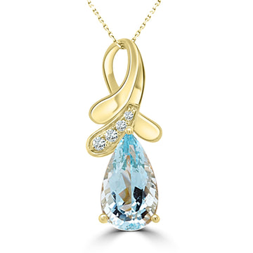 2.98ct Aquamarine Pendant with 0.08ct Diamonds set in 14K Yellow Gold