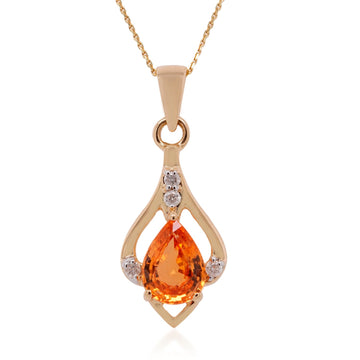 1.47ct Madarin Garnet Necklaces with 0.07tct diamonds set in 14K yellow gold