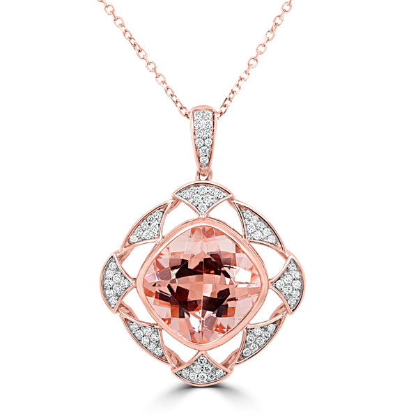 6.31Ct Morganite Pendant With 0.31Tct Diamonds Set In 14K Rose Gold