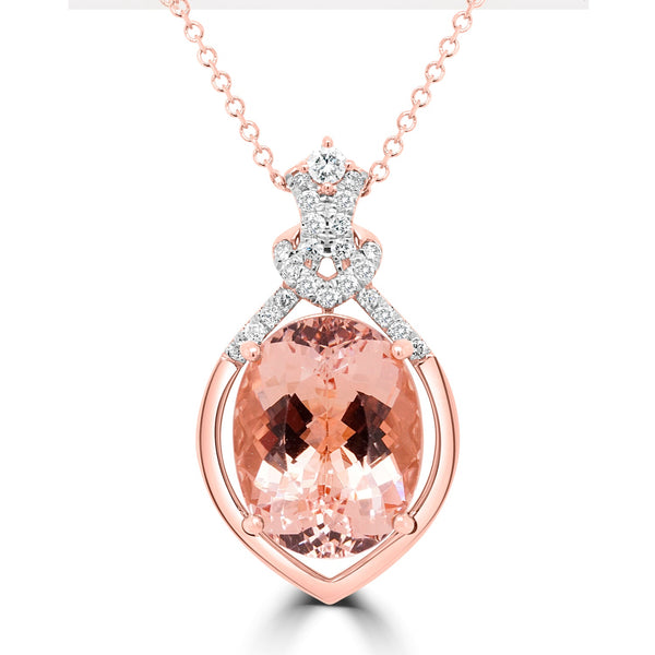 0.12Ct Morganite Pendant With 0.28Tct Diamonds Set In 14K Rose Gold