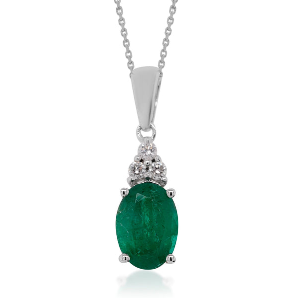 1.09ct Emerald pendant with 0.06ct diamonds set in 14K white gold