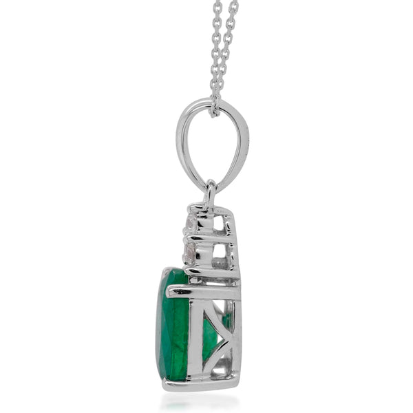 1.09ct Emerald pendant with 0.06ct diamonds set in 14K white gold