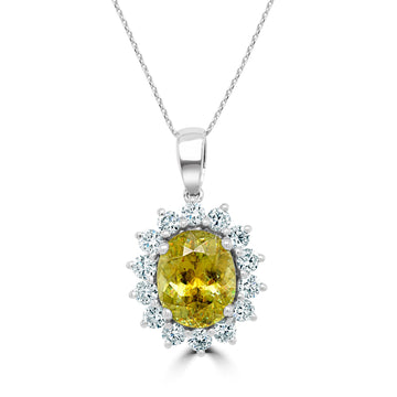 2.89Ct Sphene Pendant With 0.76Tct Diamonds Set In 14K White Gold
