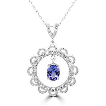 1.35Ct Tanzanite Pendant With 0.50Tct Diamonds Set In 14K White Gold