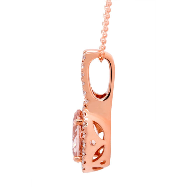 1.59ct Morganite Pendant With 0.30tct Diamonds Set In 14kt Rose Gold