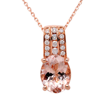 1.58ct Morganite Pendant With 0.11tct Diamonds Set In 14kt Rose Gold