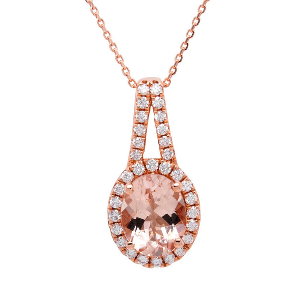 1.72ct Morganite Pendant With 0.29tct Diamonds Set In 14kt Rose Gold
