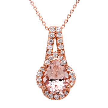 1.38ct Morganite Necklaces With 0.23tct Diamonds Set In 14kt Rose Gold