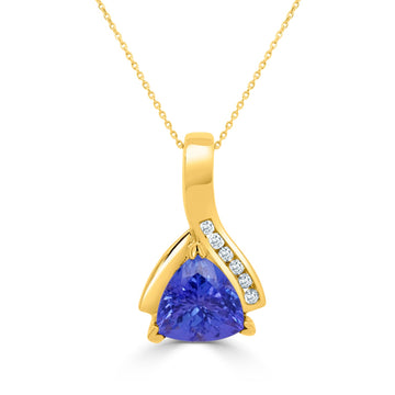 2.58Ct Tanzanite Pendant With 0.11Tct Diamonds Set In 14K Yellow Gold
