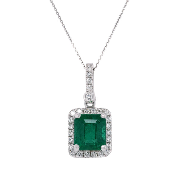 2.39ct Emerald pendant with 0.27tct diamonds set in 14K white gold