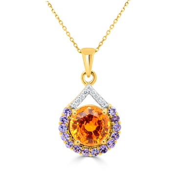 4.75Ct Mandarin Garnet Pendant With 0.08Tct Diamonds Set In 14K Yellow Gold