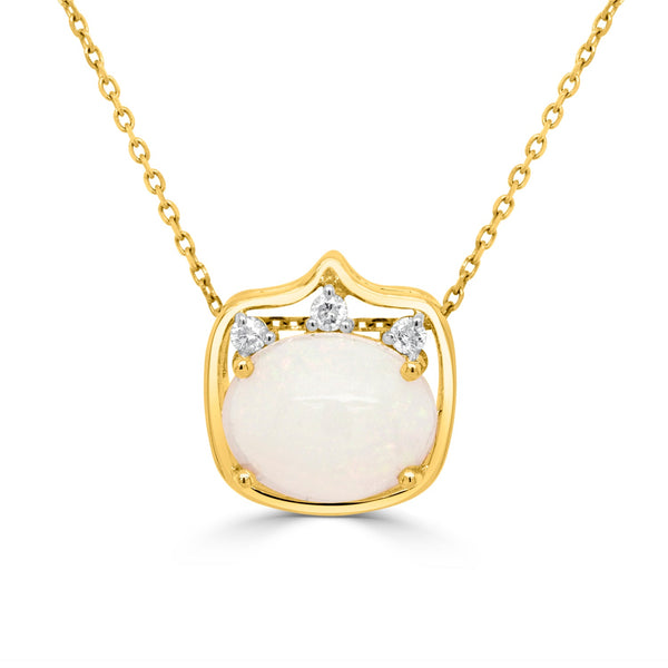 1.29Ct Opal Pendant With 0.07Tct Diamonds Set In 14K Yellow Gold