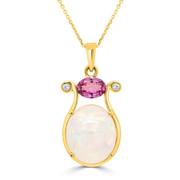 5.34Ct Opal Pendant With 0.05Tct Diamonds Set In 14K Yellow Gold