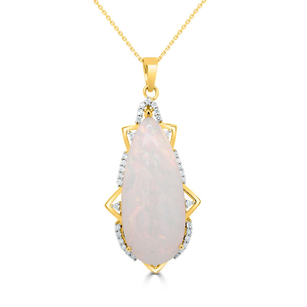 15.16Ct Opal Pendant With 0.24Tct Diamonds Set In 14K Yellow Gold