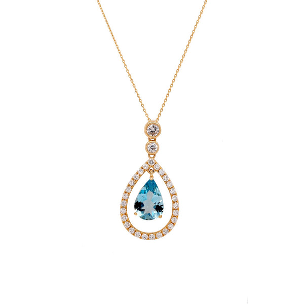 1.29ct Aquamarine pendant with 0.51tct diamonds set in 14K yellow gold